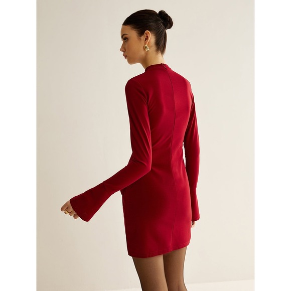 Commense Burgundy Mock Neck Long Sleeve Mini Dress size S - Picture 6 of 6